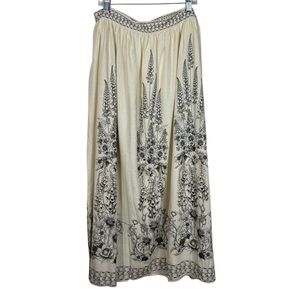 Max Studio Cream Black Floral Orchid Bluebell Maxi Length Skirt Artsy Orchid L